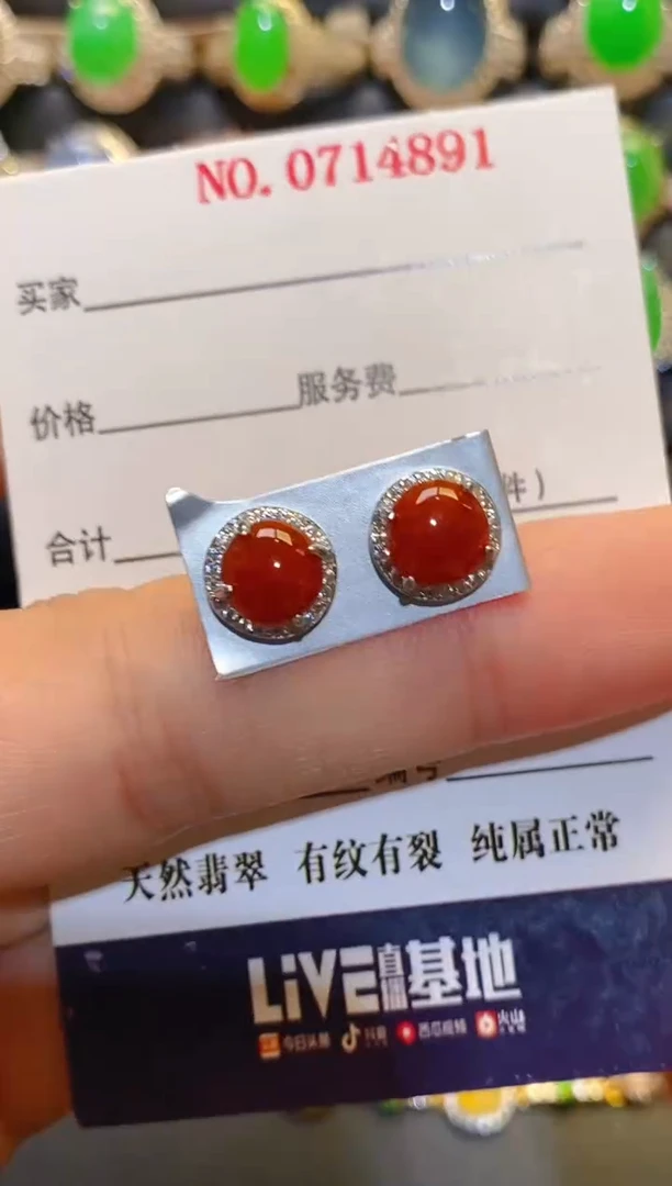 银S925镶嵌翡翠耳饰天然