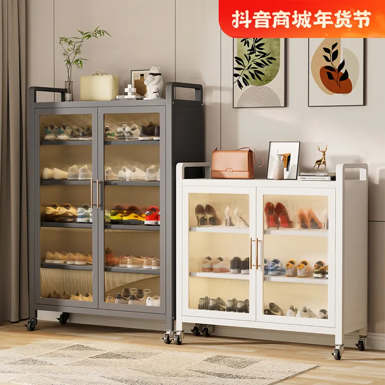 钢制用柜对开门收纳柜防尘客厅展示柜子铁艺灰色柜置物架防尘储物