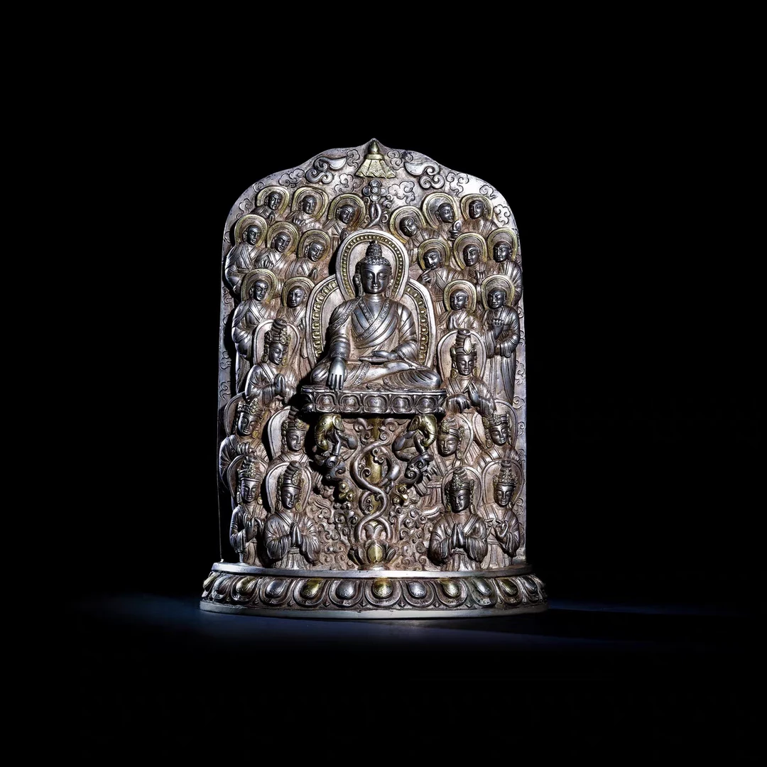 纯银释迦牟尼佛像与众弟子饰品摆件