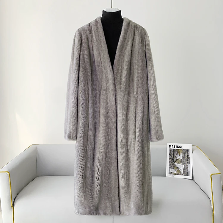 梵琴黛全抽显瘦进口丹麦皇冠短二整皮母貂长款V领时尚气轻奢外套