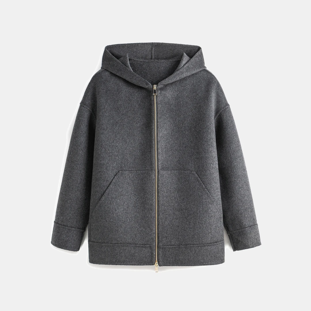 【小禾】“香槟”阿拉善15微米100%山羊绒廓形连帽卫衣拉链外套157