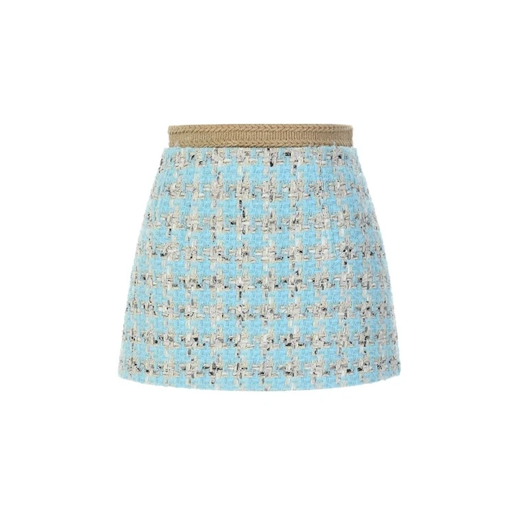 LeFame/拉飞姆LeFame/拉飞姆24冬蓝白格半裙小香风LF24D41SS126