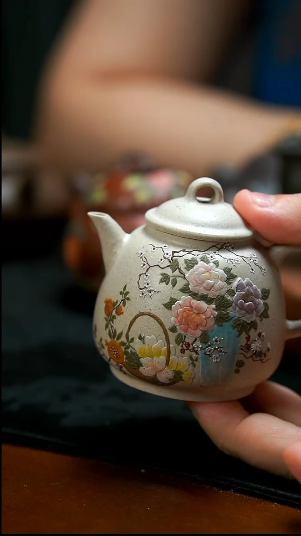 茶壶紫砂白泥清供花花小壶
