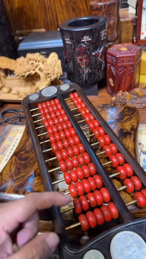 木檀木算盘红色00000000000