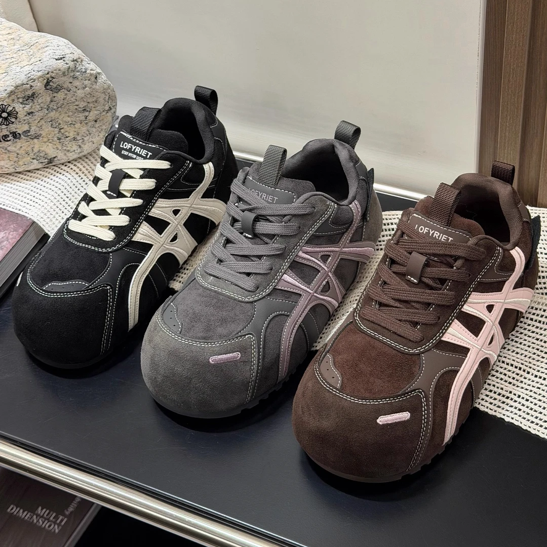 4CM内增高复古圆头德训鞋女2025新款百搭休闲运动鞋绒皮阿甘鞋潮