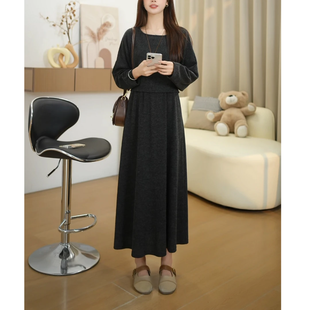 2025秋季小个子百搭显瘦气质中长款高腰半身裙时尚长袖韩版上衣