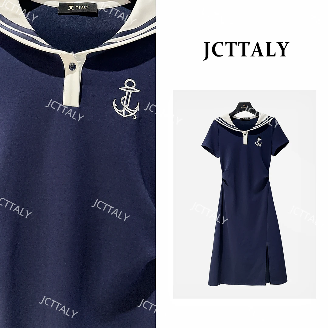 【宠粉价】单排扣女装拼接水手服印花日系连衣裙JC-A4285