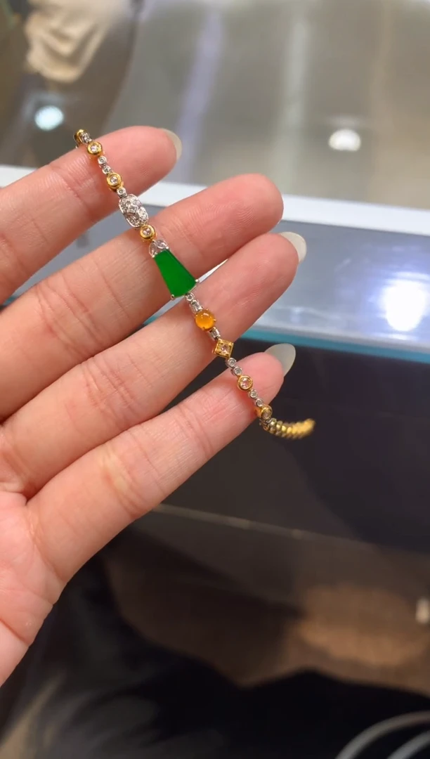 18K金镶嵌手链翡翠Z19|13800