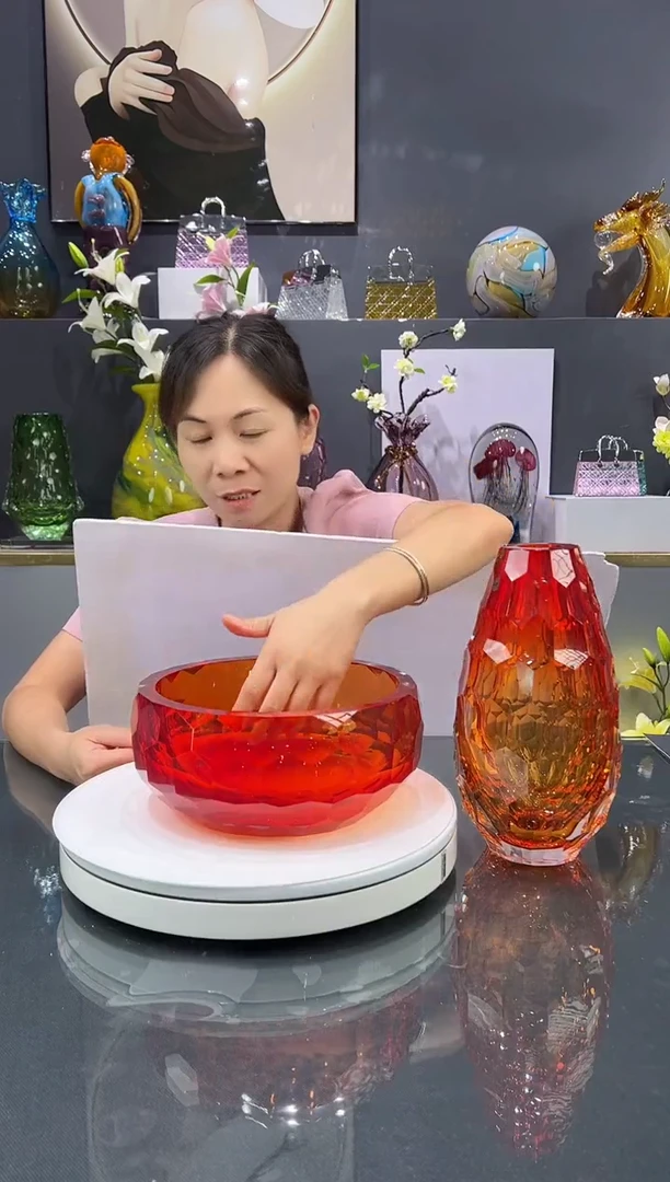 琉璃水晶琉璃果碗+花瓶1组