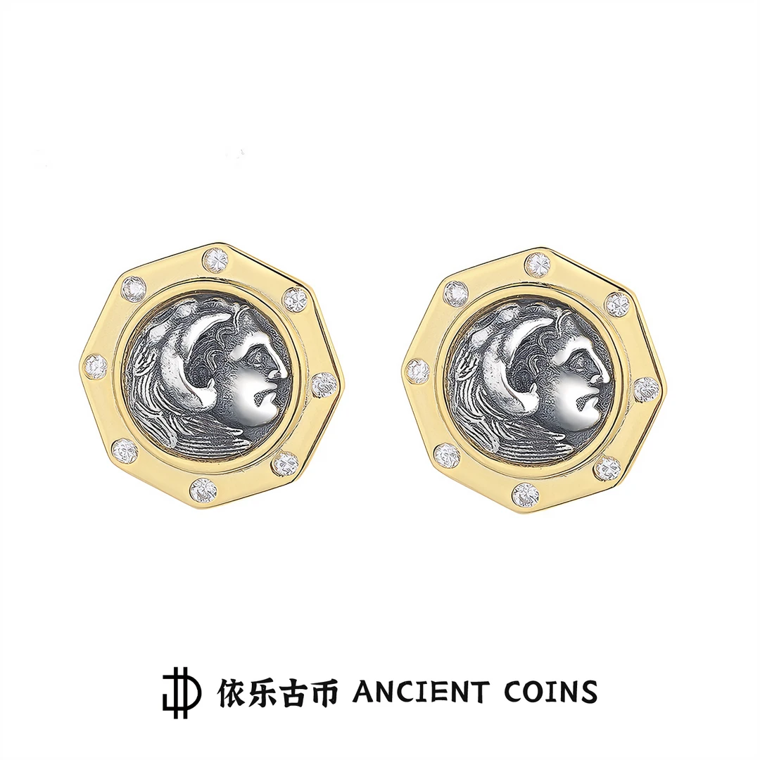 925银耳饰 【大力神】古币耳钉高级轻奢时尚个性霸气情侣耳环耳饰品