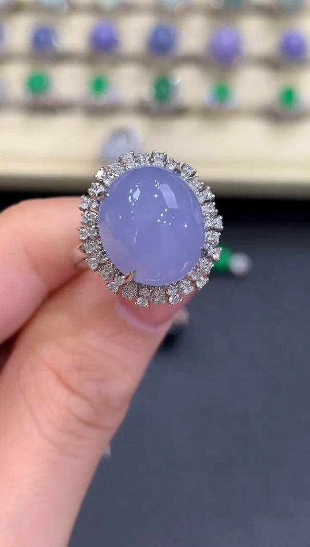 18K金镶嵌戒指翡翠a89紫货有色差