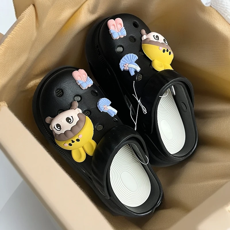 【7CM厚底洞洞鞋】防滑网红学生个性包头外穿踩屎感拖鞋