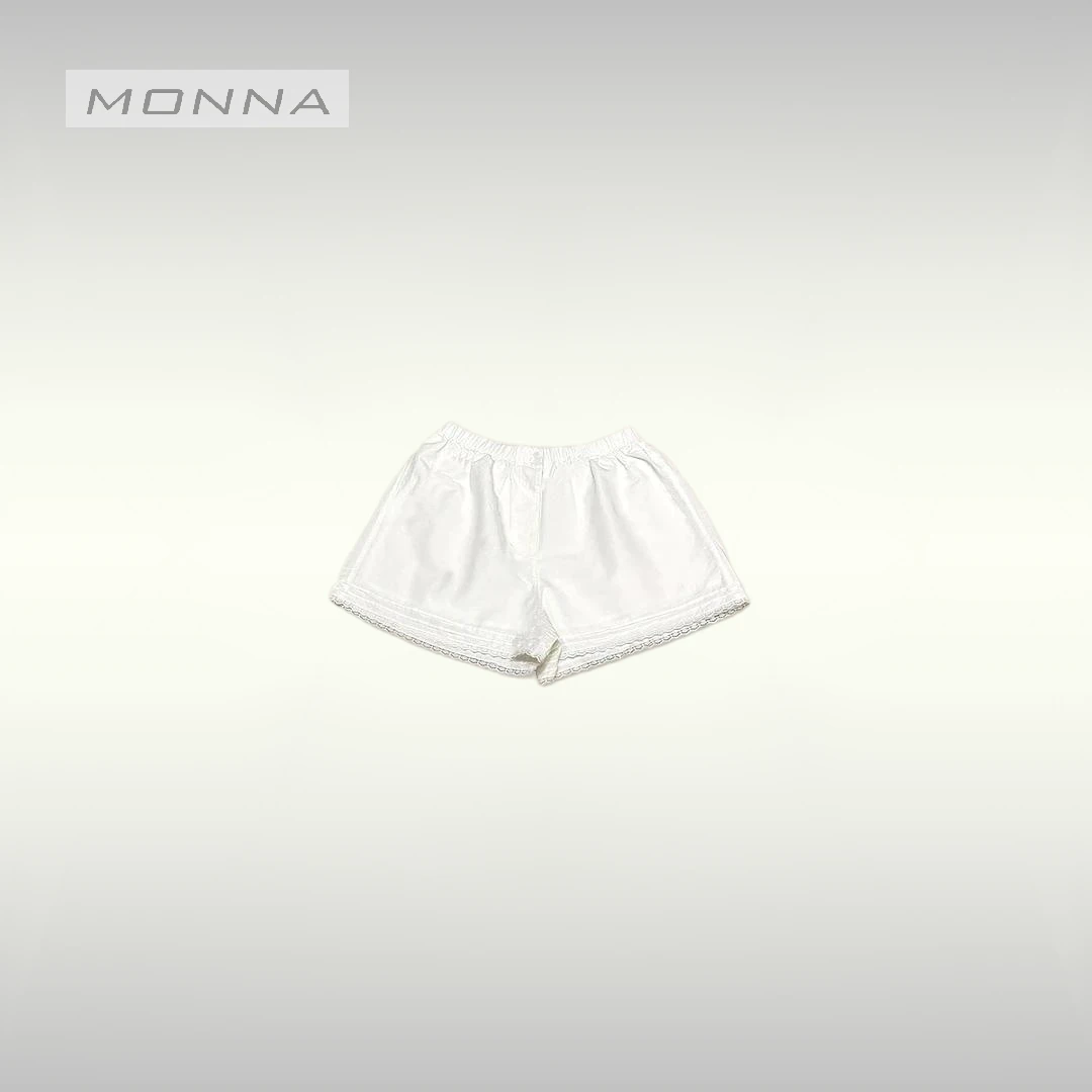 cici  棉麻混纺裤衩裙松紧腰花边短裤 YLM001047