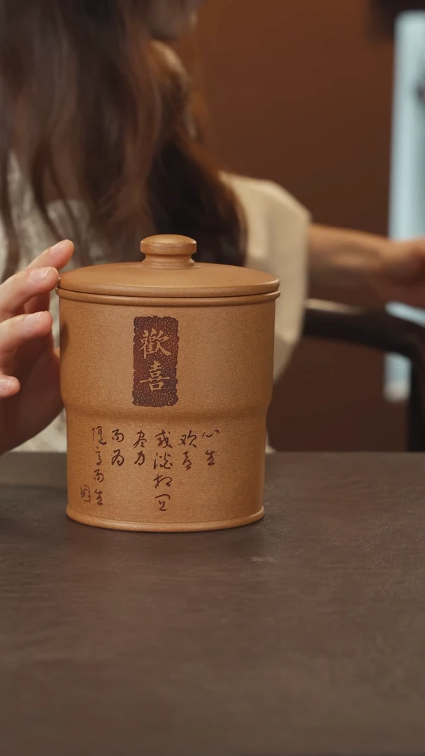 紫砂茶叶罐五彩段欢喜茶仓300g