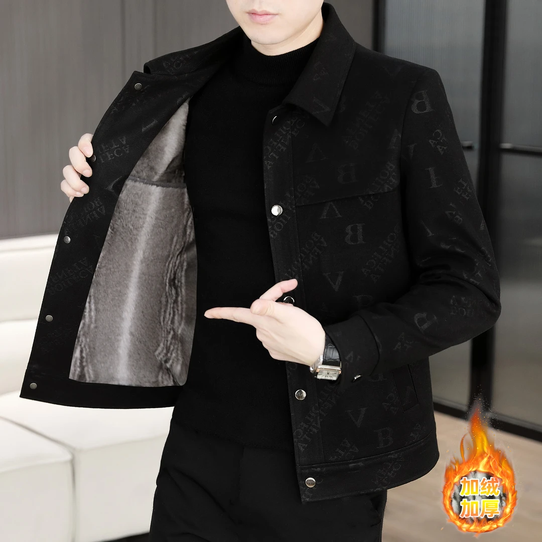 2025秋冬新款男士休闲时尚翻领字母夹克百搭潮流外套826