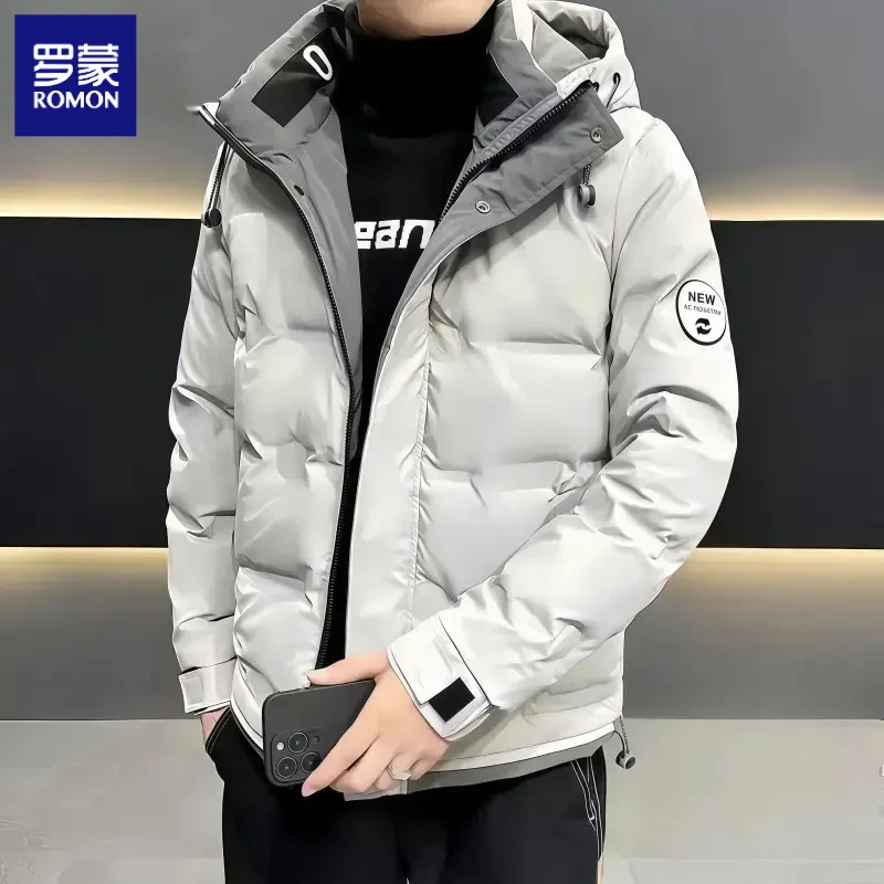 罗蒙男士羽绒服2025年冬季新款保暖防寒短款上衣潮流休闲连帽外套