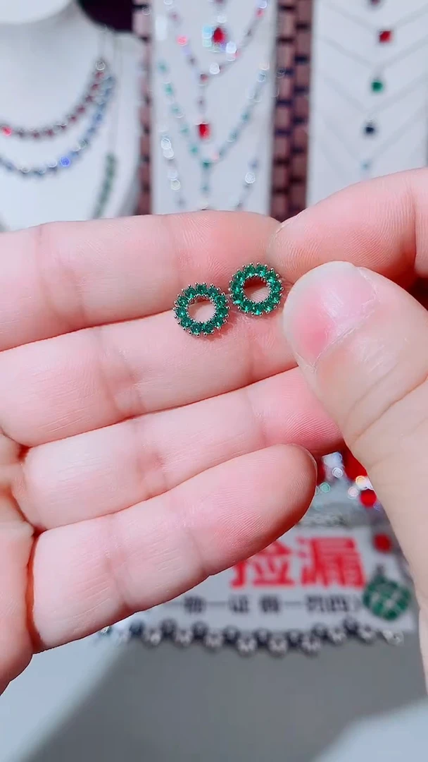 未镶嵌耳饰祖母绿祖母绿圆环耳钉
