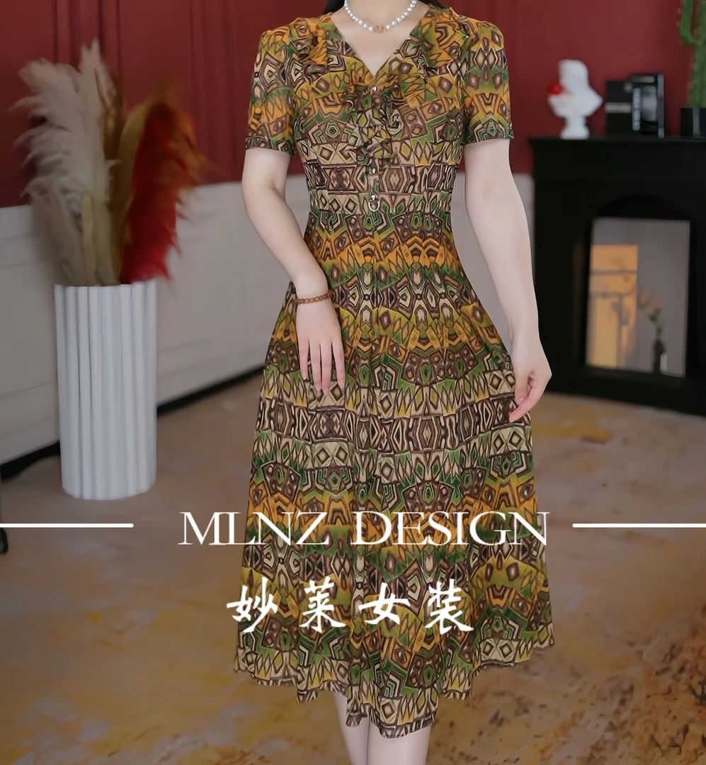 【妙莱金凤凰】新品台湾纱夏季凉爽透气气质女装连衣裙