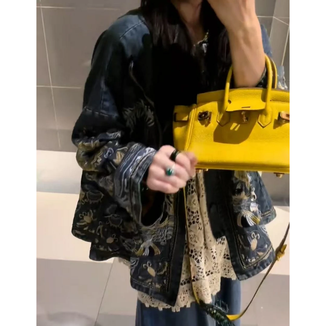 李豆儿 小众定制款 复古新中式刺绣牛仔外套