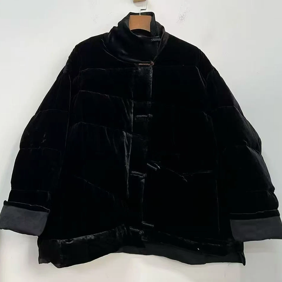 木木分享（荼）M332351百搭做旧均码复古盘扣冬季高领女款羽绒服