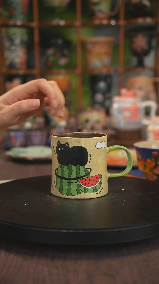 紫砂油画釉下彩手绘脏脏杯