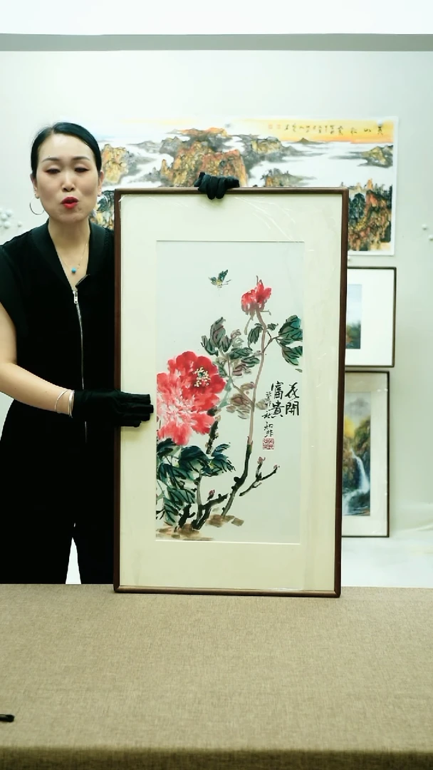 国画92*52知非手绘花鸟带框