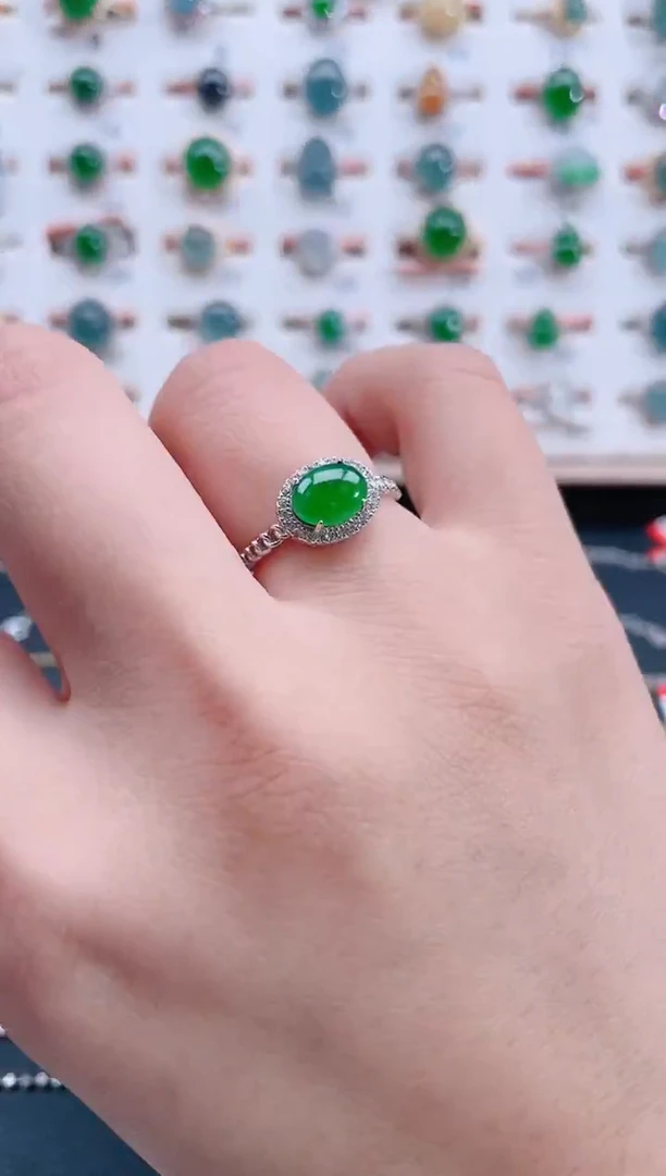 银S925镶嵌戒指翡翠天然翡翠
