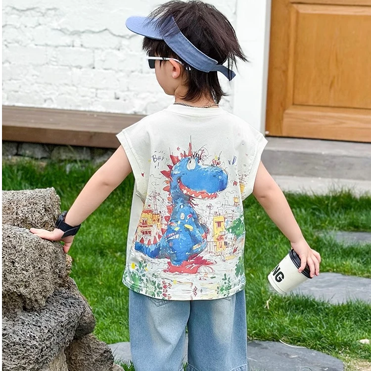 纯棉男童潮酷夏装无袖背心2025新款儿童装衣服帅气男孩圆领透气