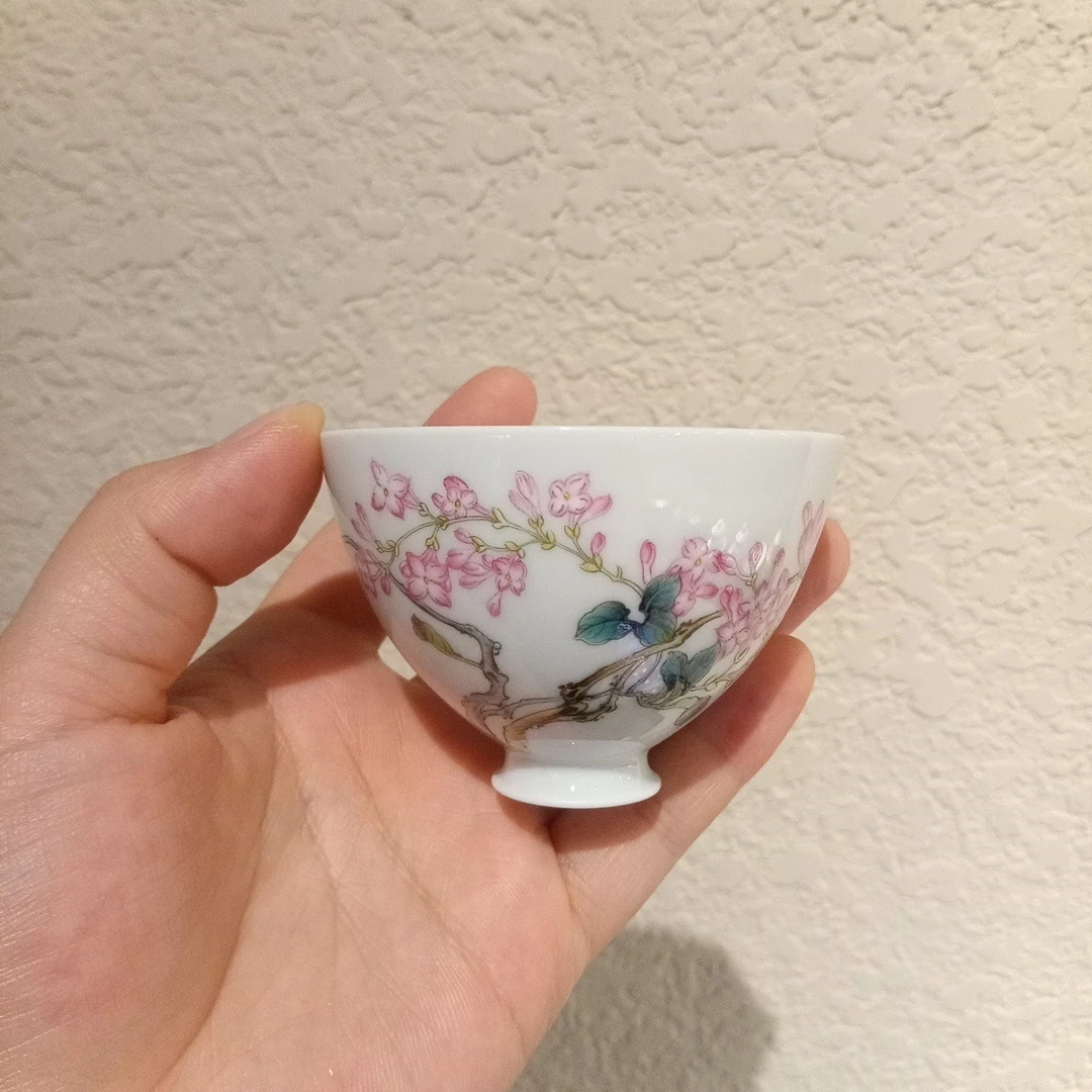 【溢珍堂】过墙丁香鸡心杯 瓷器茶周边茶具