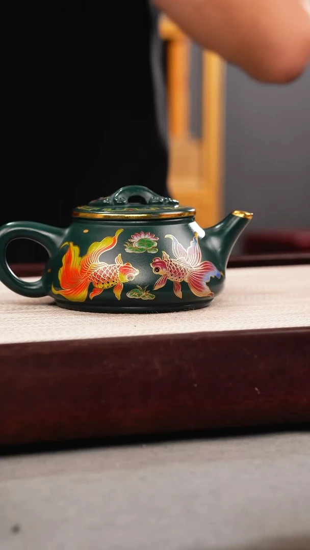 茶壶紫砂苏门答腊青 剑流石瓢 锦鲤珐琅彩