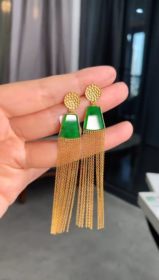 【闪购商品】翡翠耳饰18K金镶嵌耳饰