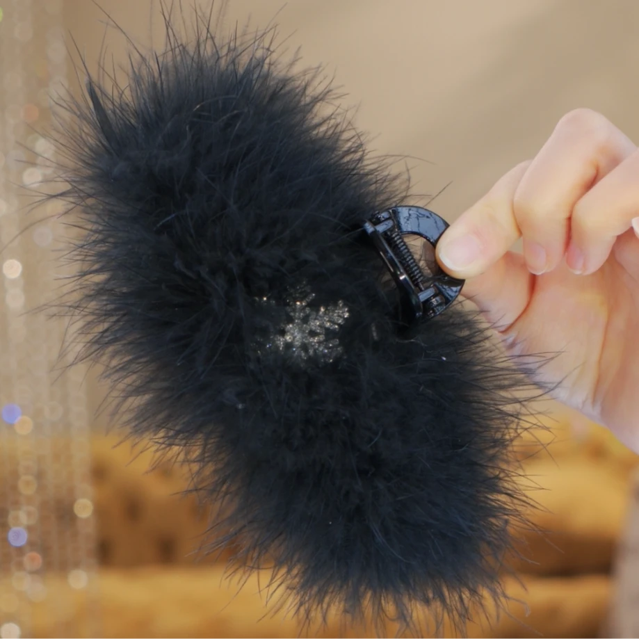 冬季新款显气质毛茸茸雪花显高级显发量抓夹1126