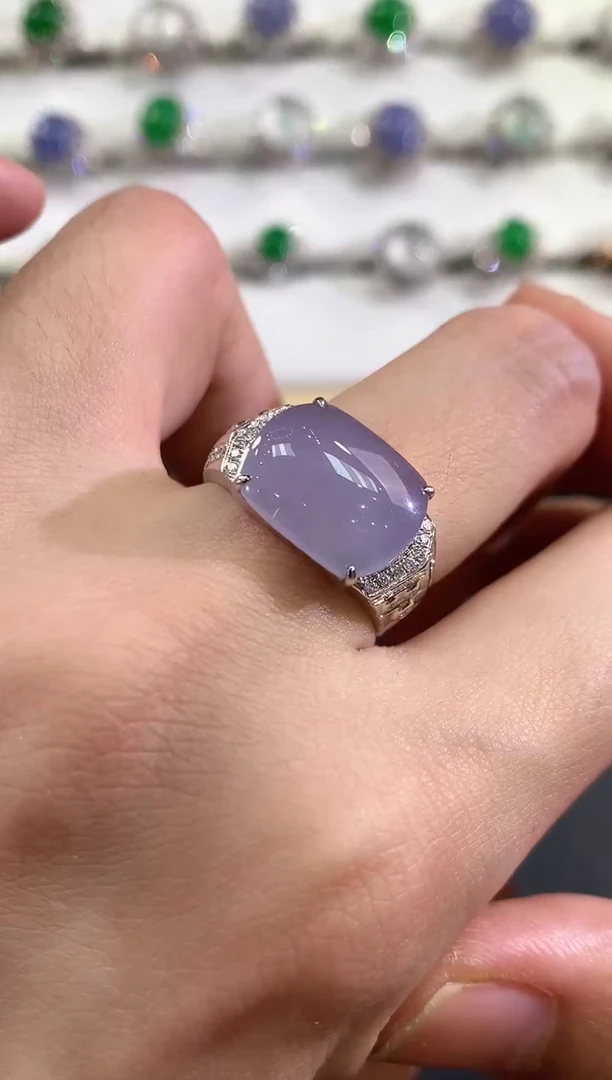 翡翠戒指18K金镶嵌B103春日珠宝紫货有色差