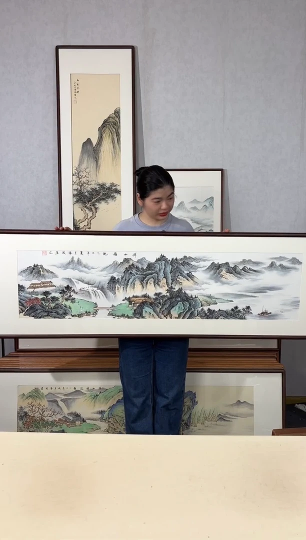 国画手绘*祥山福地52*172cm带框发货