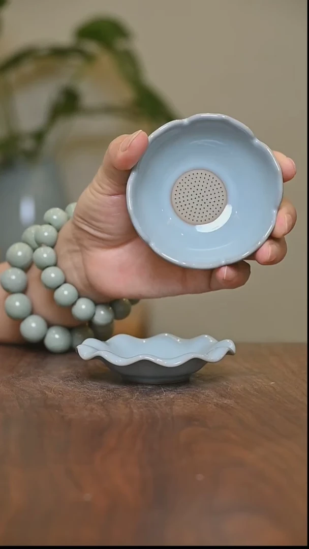 杯天青釉 全瓷 莲花茶漏 微瑕