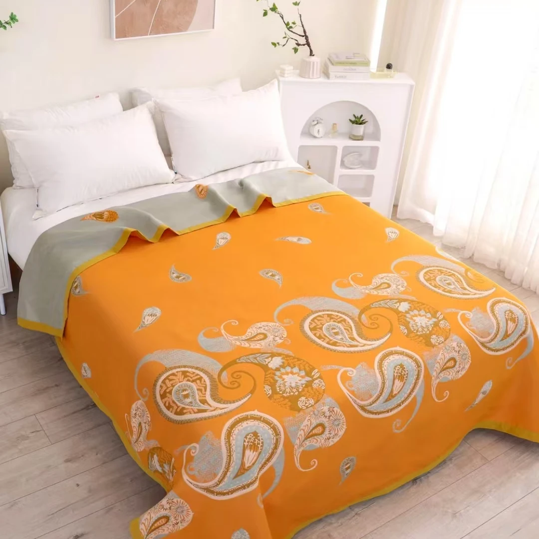 色织提花多层纱布盖毯--牵绊腰果230*250