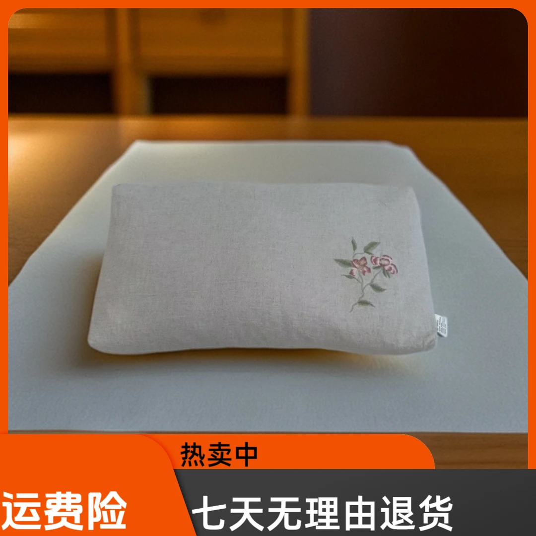 亚麻刺绣款枕头透气吸汗绣花55%亚麻45%棉尺寸30*50*7