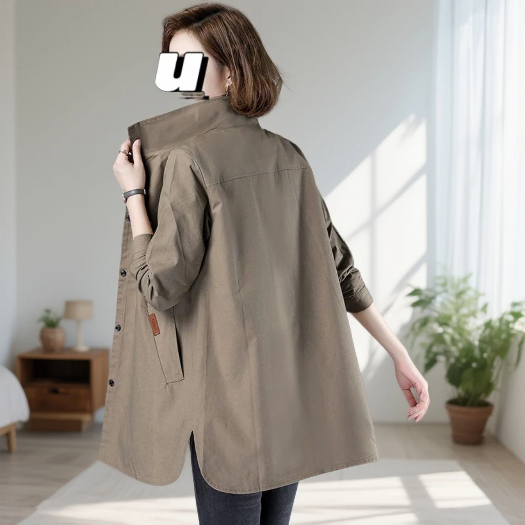 GPTSu300斤纯色气质薄款外套潮流春秋季新款中长版风衣妈妈装胖mm