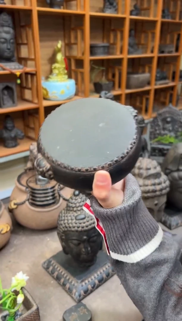 陶土【火山泥】双面兽头鼓【微瑕】