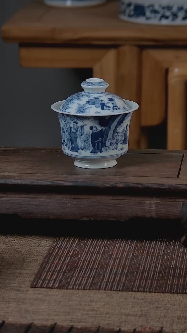 折葵非器手工手绘竹林七贤马蹄两才盖碗