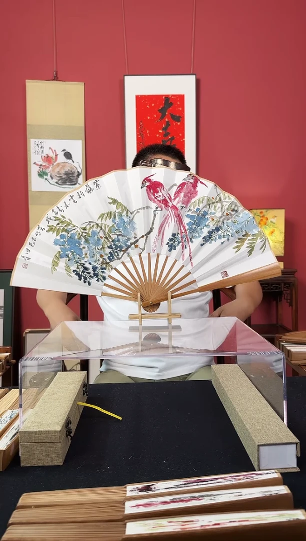 国画田青折扇作品