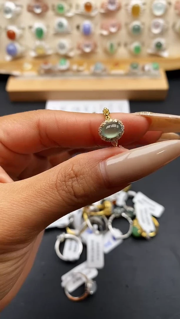 银S925镶嵌戒指翡翠缅甸天然A货翡翠1 10-8