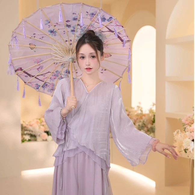 3677 D现代舞蹈服成人女交领系带珠扣双层开衫外套