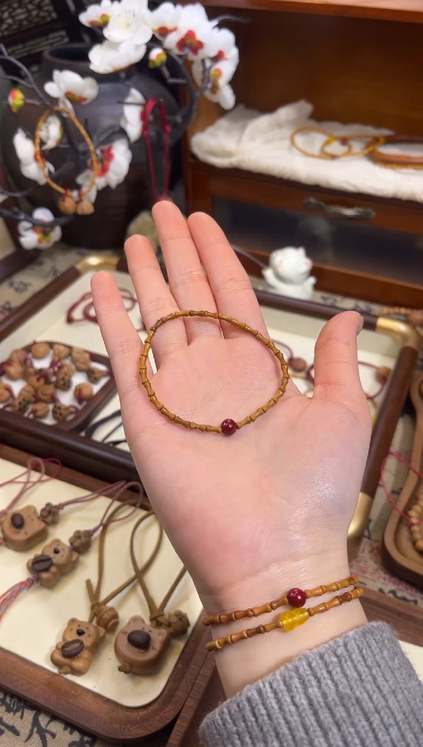 手串桃核【桃缘行】竹节「红色莎莎」桃木桃核辟、挡、驱、护 备注手围