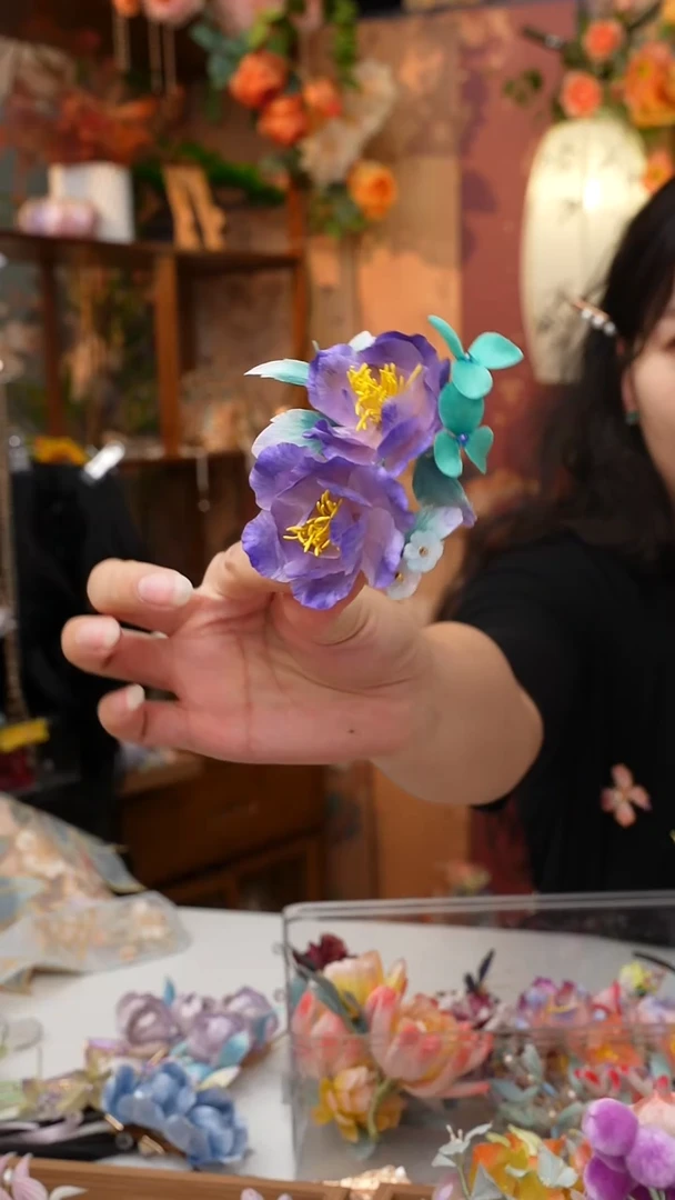 纯铜琉璃合金锦簪阁绒花