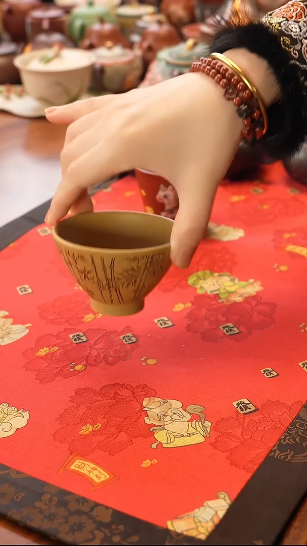 茶壶紫砂黄段泥刻竹斗笠杯