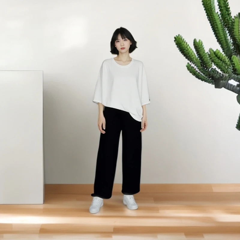 镰刀裤纯色女士中腰长裤气质休闲裤卫裤宽松显瘦运动直筒裤松紧