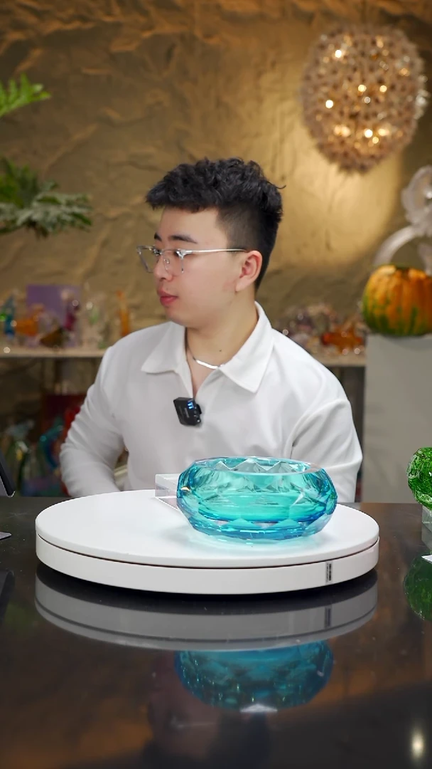 琉璃手工艺品宝石蓝切面果碗