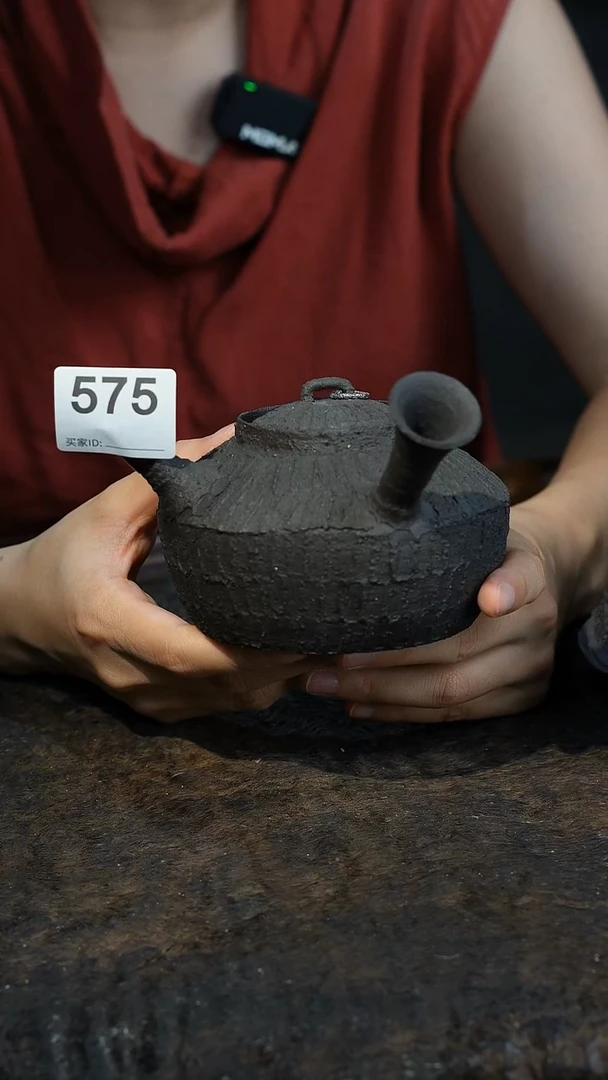 潮州手工原矿砂铫壶黑陶侧把双盖壶575