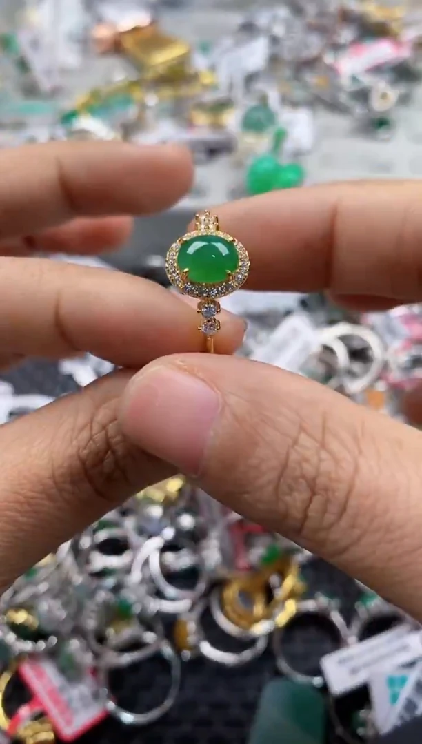 银S925镶嵌戒指翡翠999    5